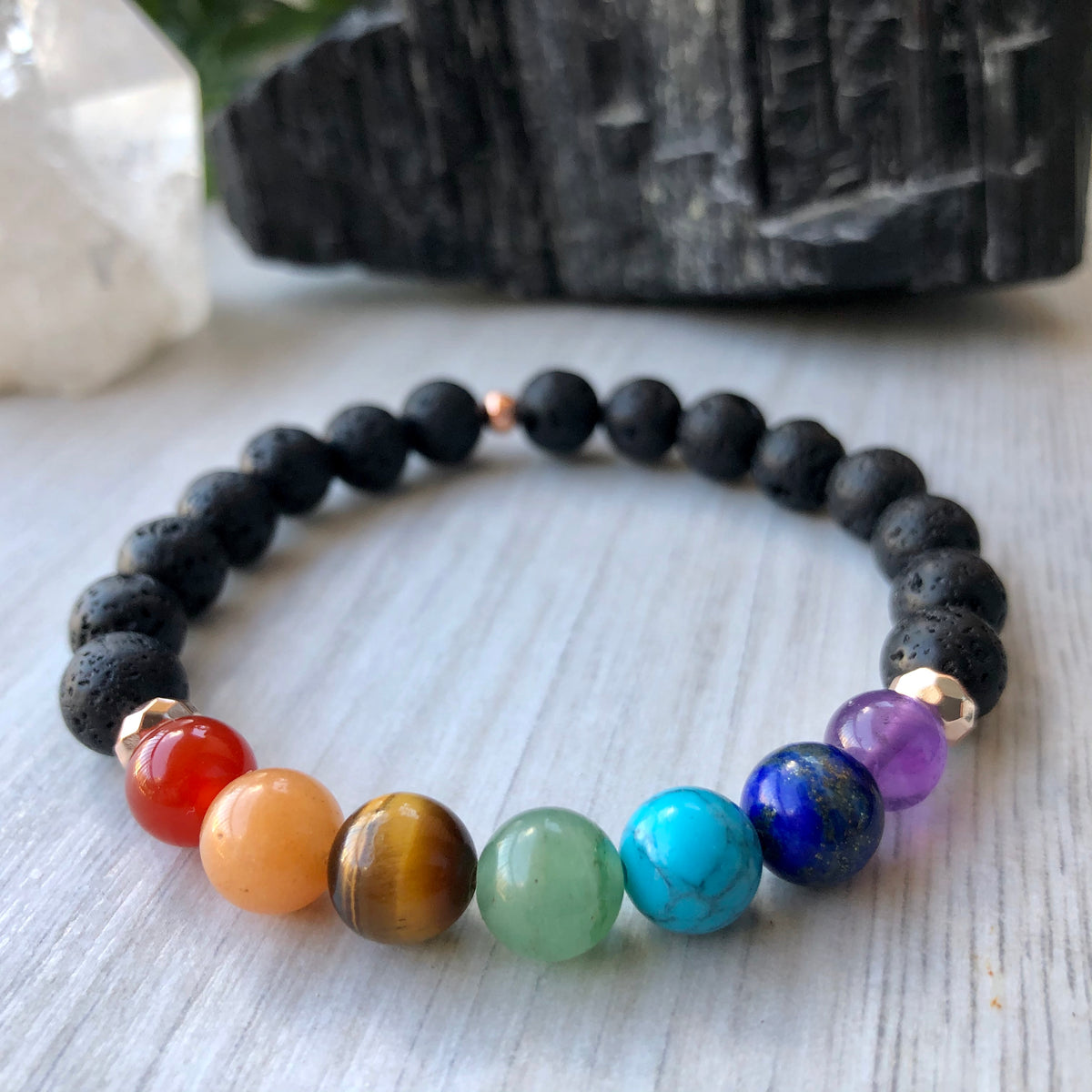 7 Chakra Healing Lava Stone Bracelet Rose Gold – Wholehearted Crystal Creations
