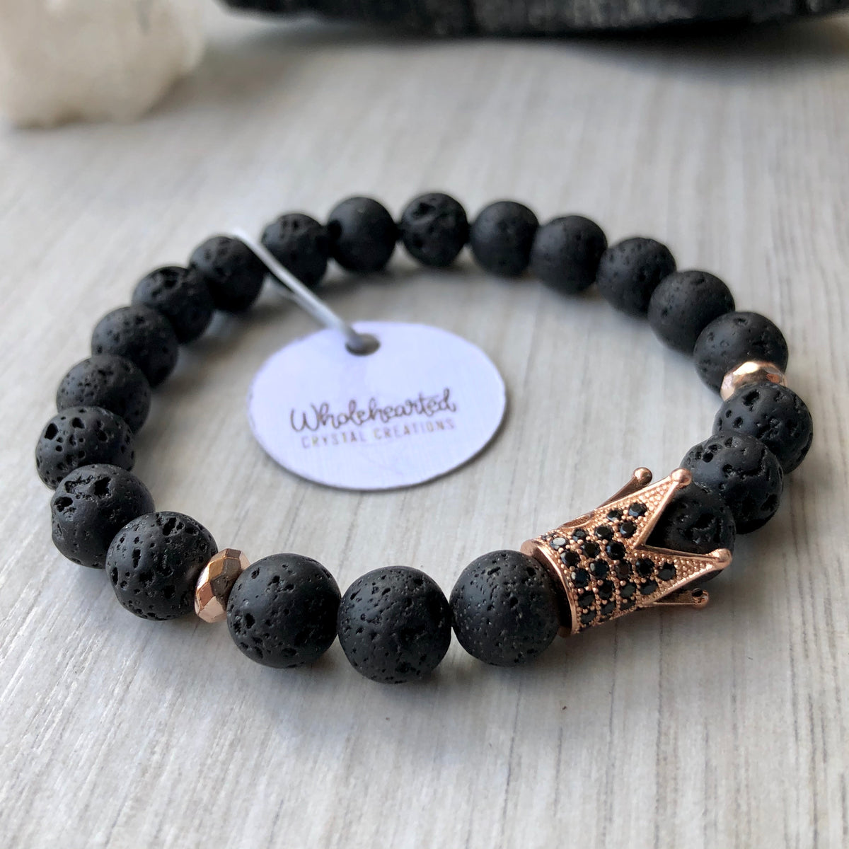 Lava Stone Diffuser Bracelet Rose Gold Crown Hematite – Wholehearted Crystal Creations