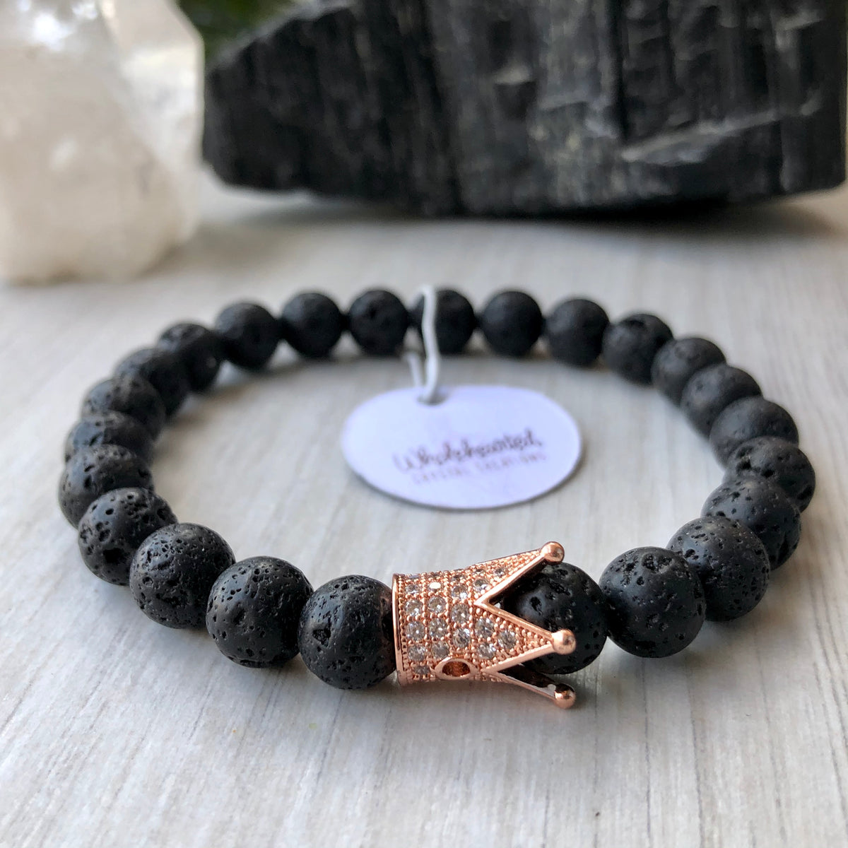 Lava Stone Diffuser Bracelet Rose Gold Crown Pave CZ – Wholehearted Crystal Creations