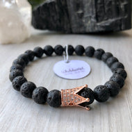 Lava Stone Diffuser Bracelet Rose Gold Crown Pave CZ – Wholehearted Crystal Creations