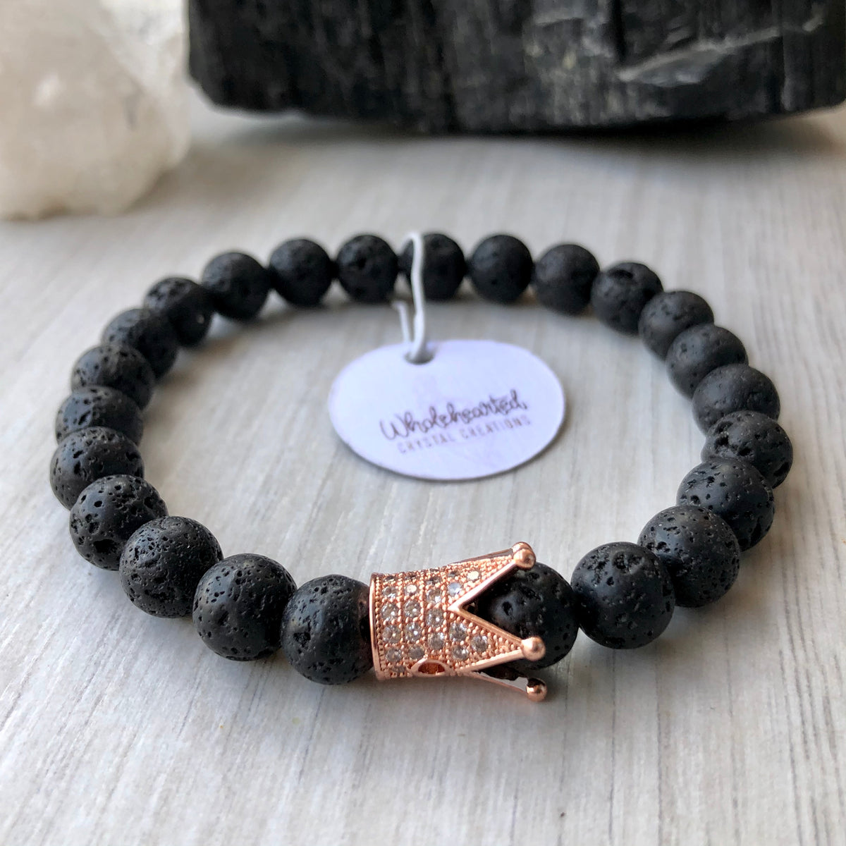 Lava Stone Diffuser Bracelet Rose Gold Crown Pave CZ – Wholehearted Crystal Creations