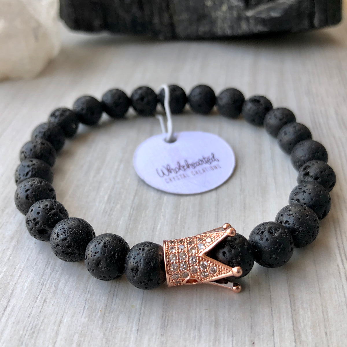 Lava Stone Diffuser Bracelet Rose Gold Crown Pave CZ – Wholehearted Crystal Creations