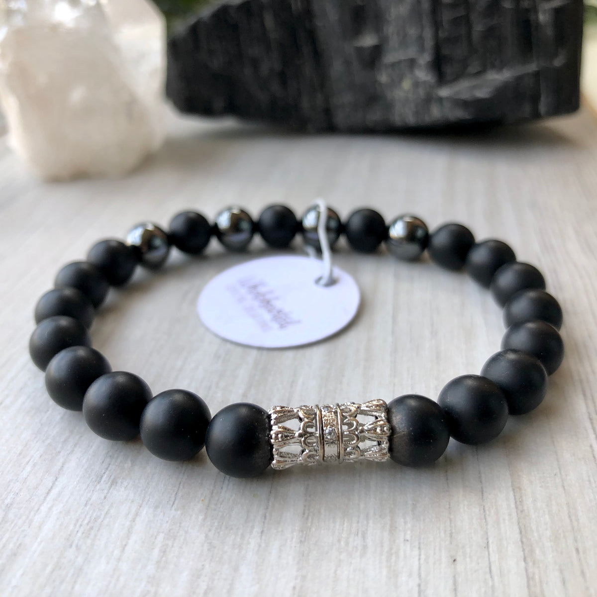 Matte Black Onyx Hematite Silver Pave CZ Bracelet – Wholehearted Crystal Creations