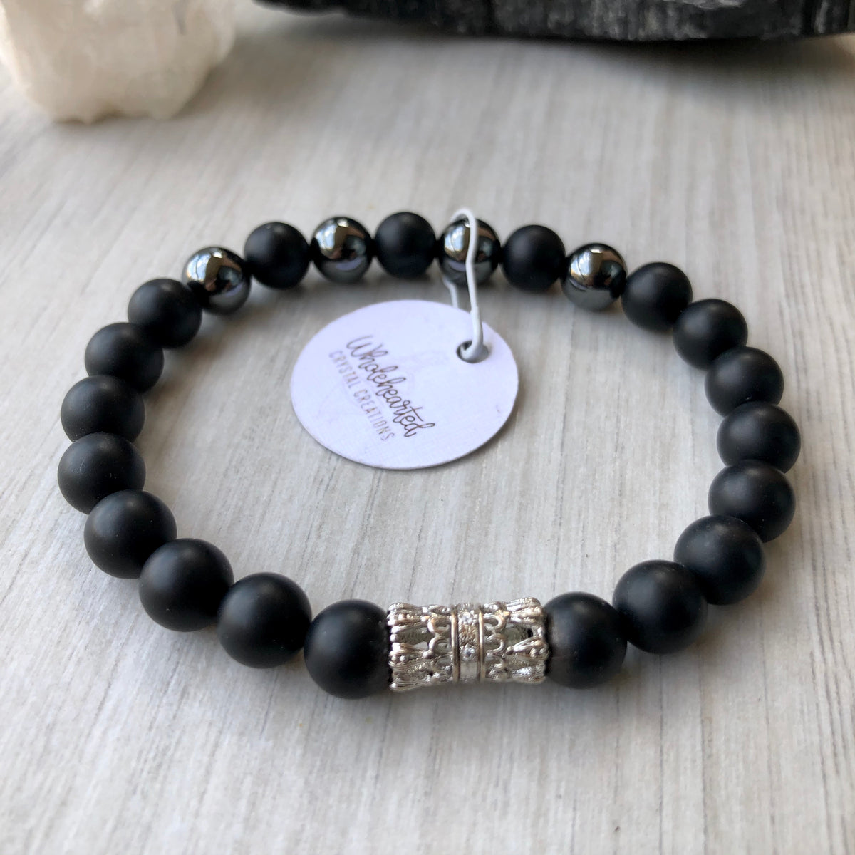 Matte Black Onyx Hematite Silver Pave CZ Bracelet – Wholehearted Crystal Creations