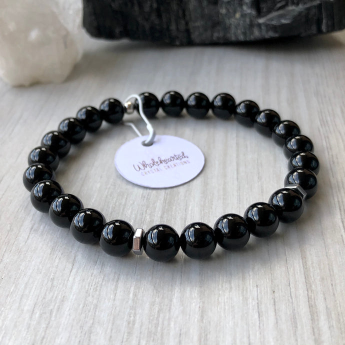 Black Onyx Stretch Bracelet with Hematite Spacers