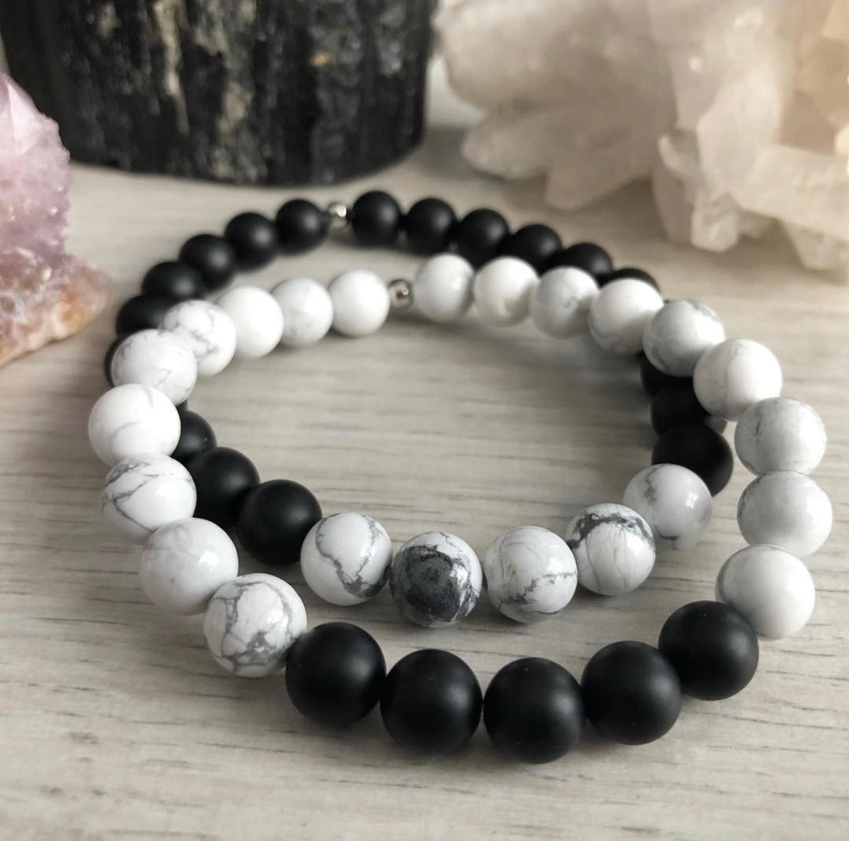 Howlite Black Onyx Stretch Bracelet Set – Wholehearted Crystal Creations