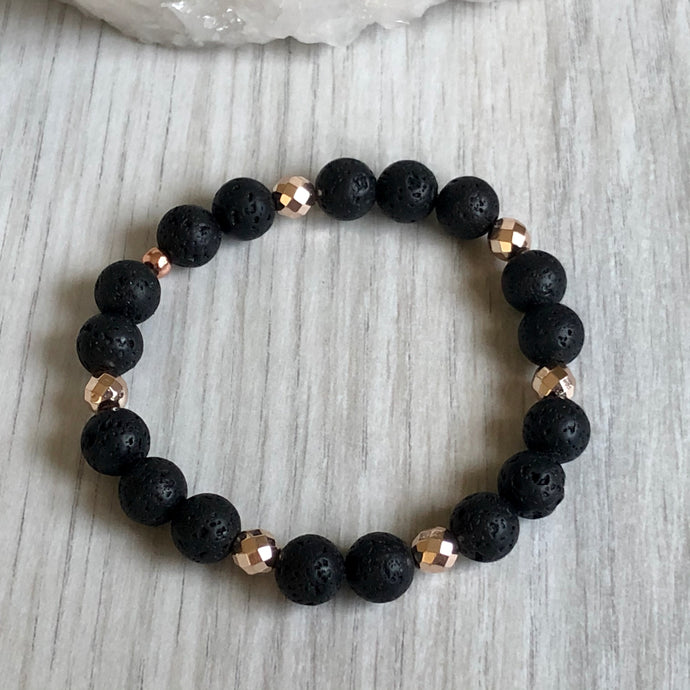 Lava Stone Diffuser Stretch Bracelet Rose Gold Hematite Spacers