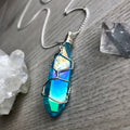 Aqua aura quartz wire wrapped crystal necklace on silver chain – Wholehearted Crystal Creations