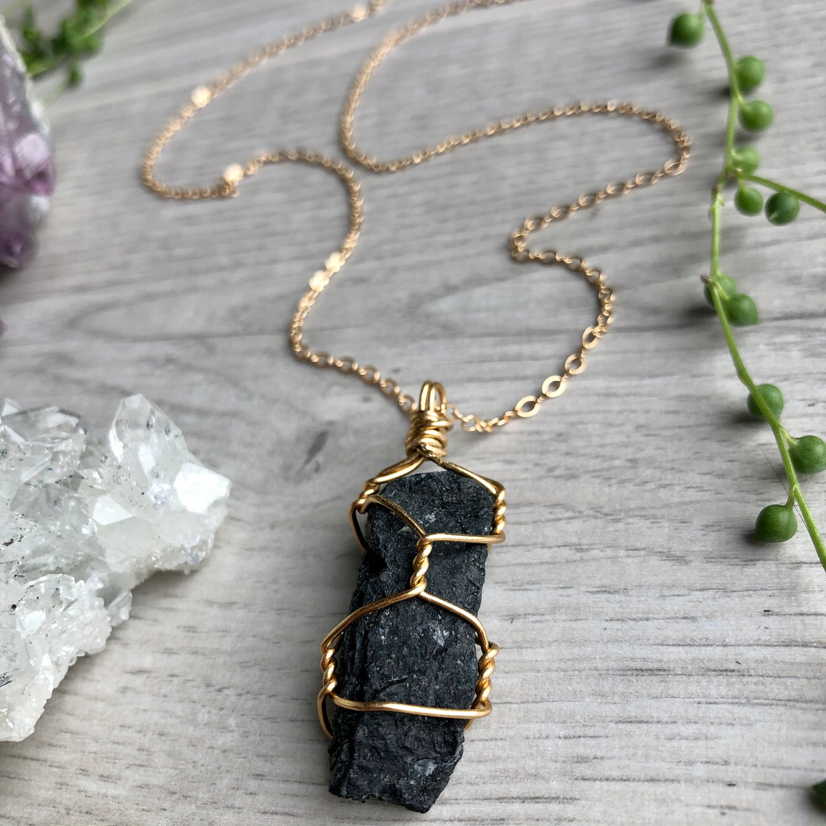 Black Tourmaline Wire Wrapped Crystal Necklace – Wholehearted Crystal Creations