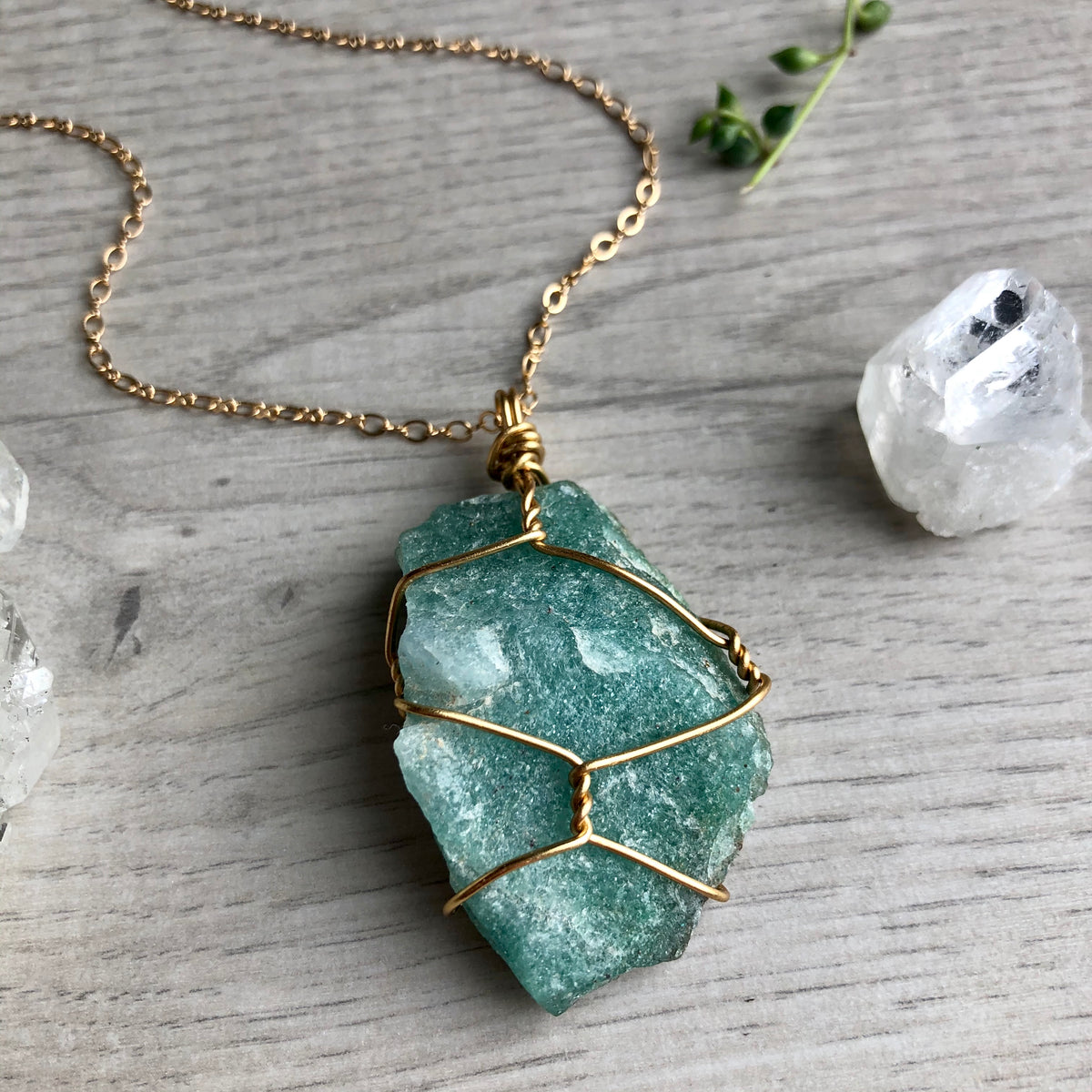 Raw Green Aventurine Wire Wrapped Necklace – Wholehearted Crystal Creations