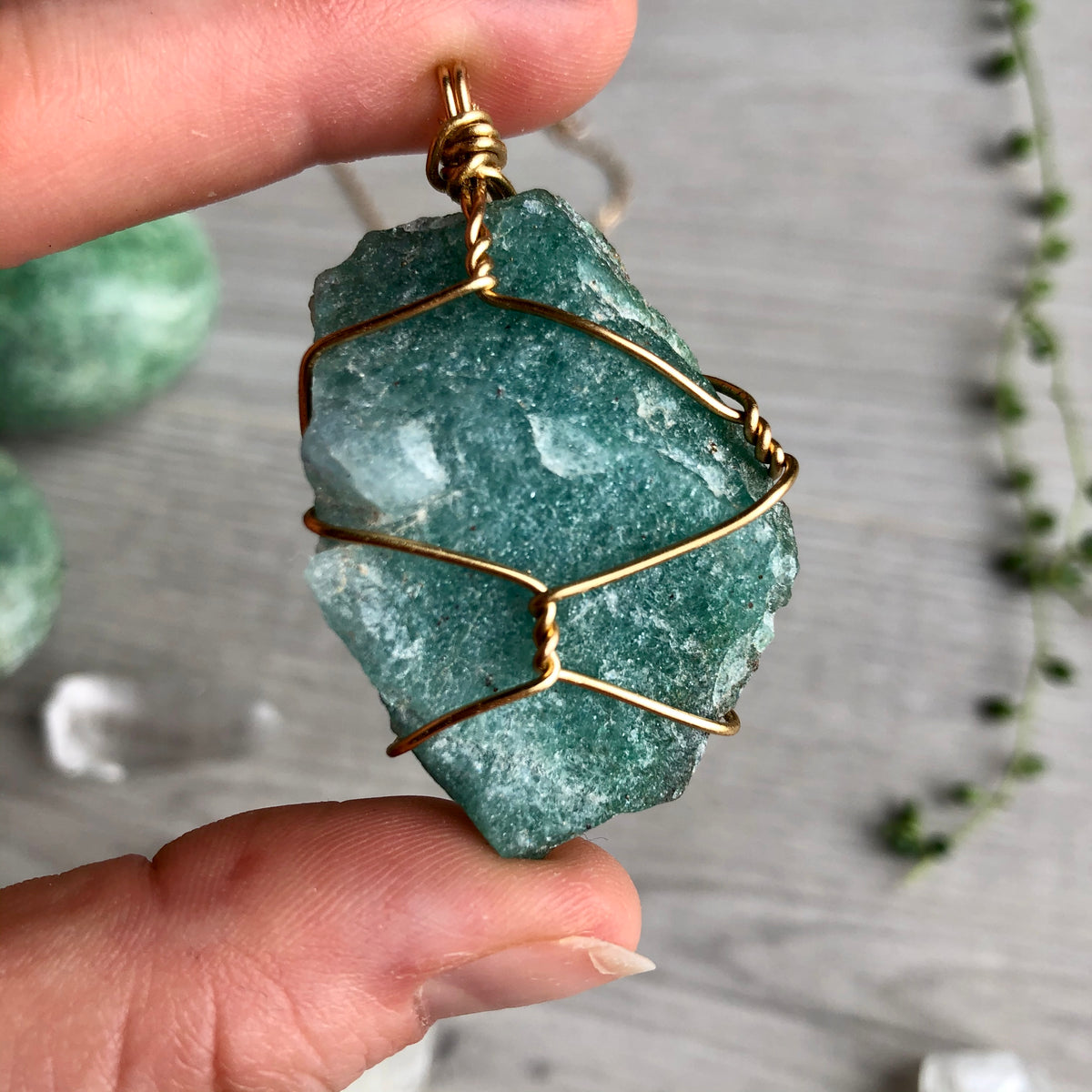 Raw Green Aventurine Wire Wrapped Necklace – Wholehearted Crystal Creations