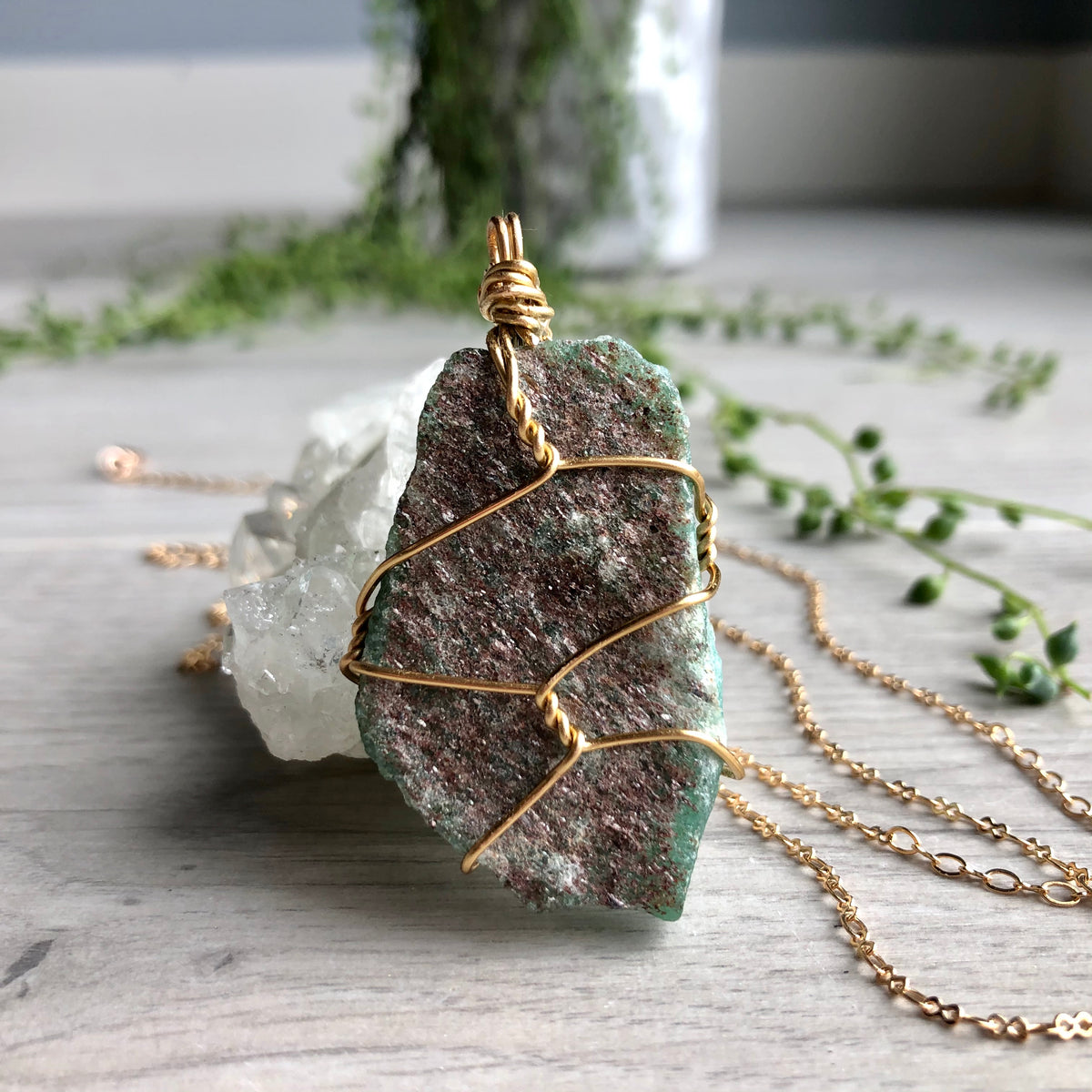 Raw Green Aventurine Wire Wrapped Necklace – Wholehearted Crystal Creations
