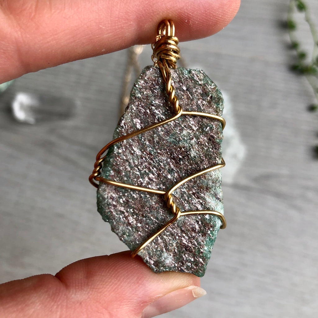Raw Green Aventurine Wire Wrapped Necklace – Wholehearted Crystal Creations
