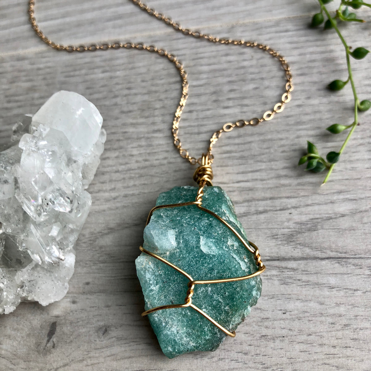 Raw Green Aventurine Wire Wrapped Necklace – Wholehearted Crystal Creations