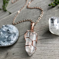 Clear quartz wire wrapped crystal necklace on rose gold chain – Wholehearted Crystal Creations