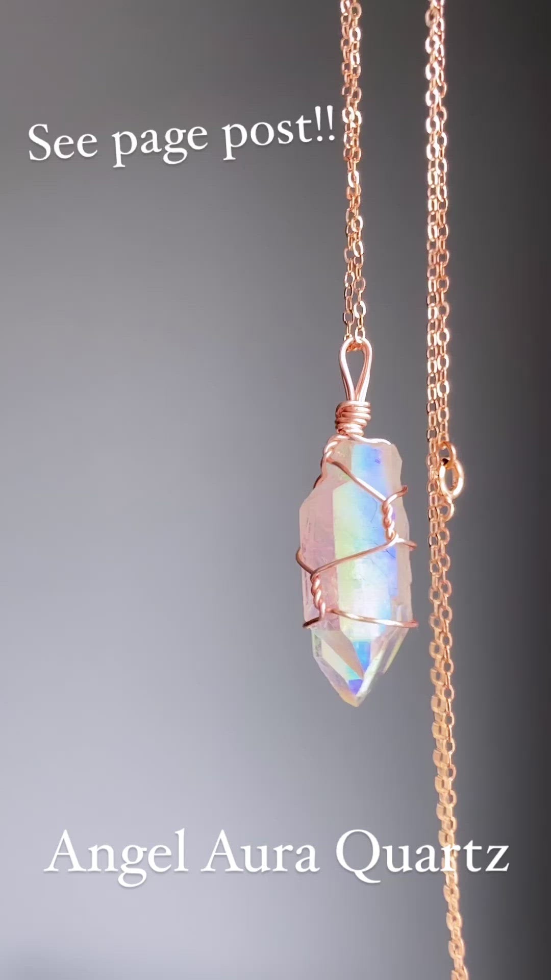 Angel aura quartz wire wrapped crystal necklace on rose gold chain – Wholehearted Crystal Creations