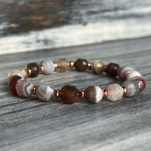 Botswana Agate Stretch Bracelet with Rose Gold Hematite Spacers