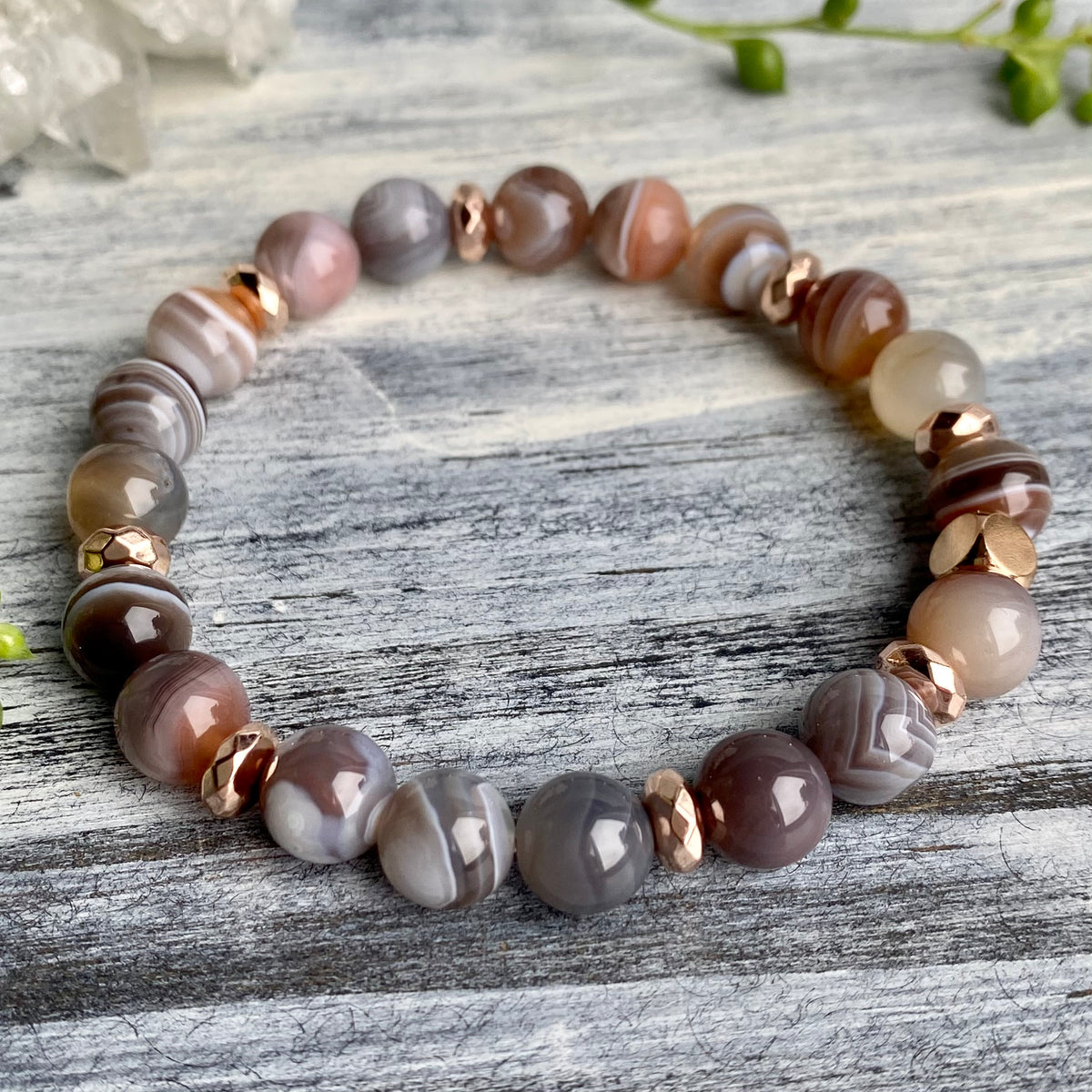 Botswana Agate Rose Gold Hematite Stretch Bracelet – Wholehearted Crystal Creations