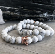 Howlite Bracelet Set Rose Gold Crown Pave CZ – Wholehearted Crystal Creations