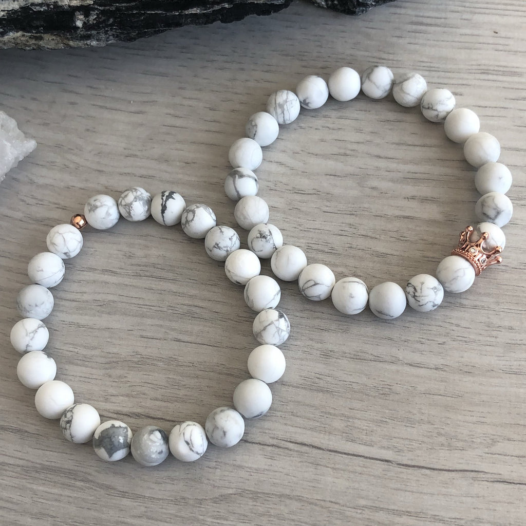 Howlite Bracelet Set Rose Gold Crown Pave CZ – Wholehearted Crystal Creations