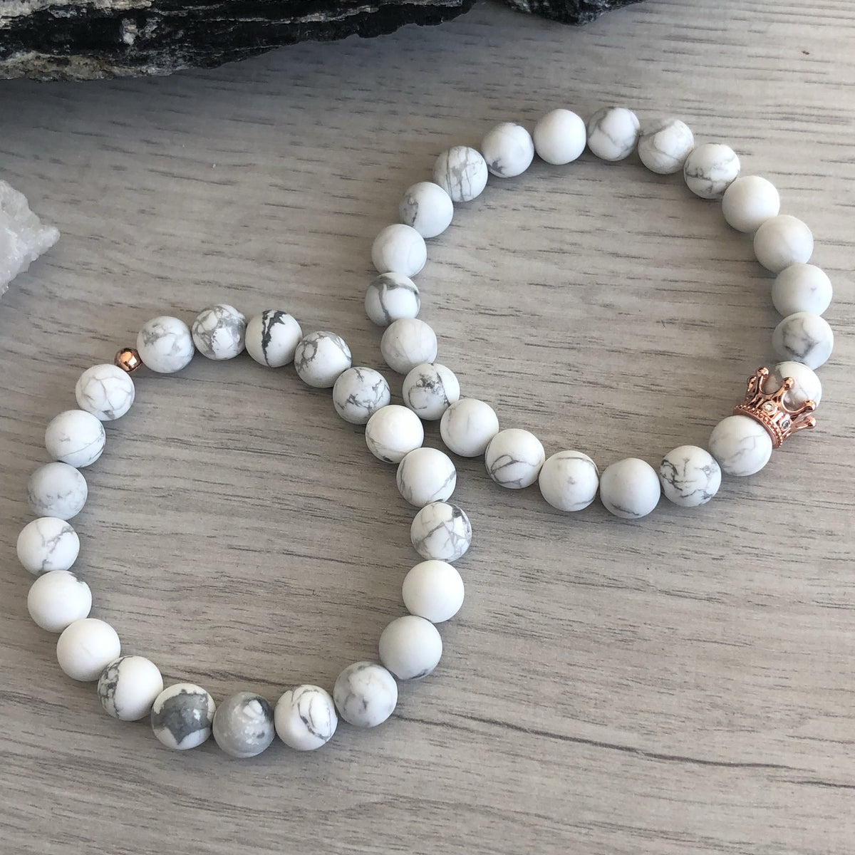 Howlite Bracelet Set Rose Gold Crown Pave CZ – Wholehearted Crystal Creations