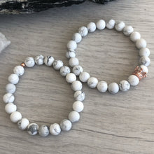 Howlite Stretch Bracelet (set) with rose gold crown spacer with pave cubic zirconia gems
