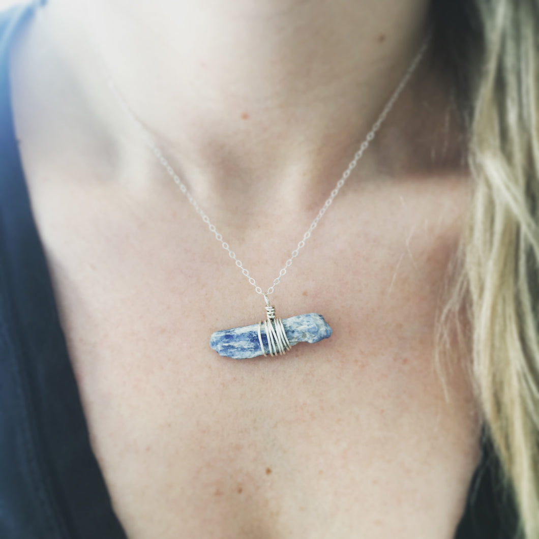 Kyanite Bar Necklace on 925 Sterling Silver
