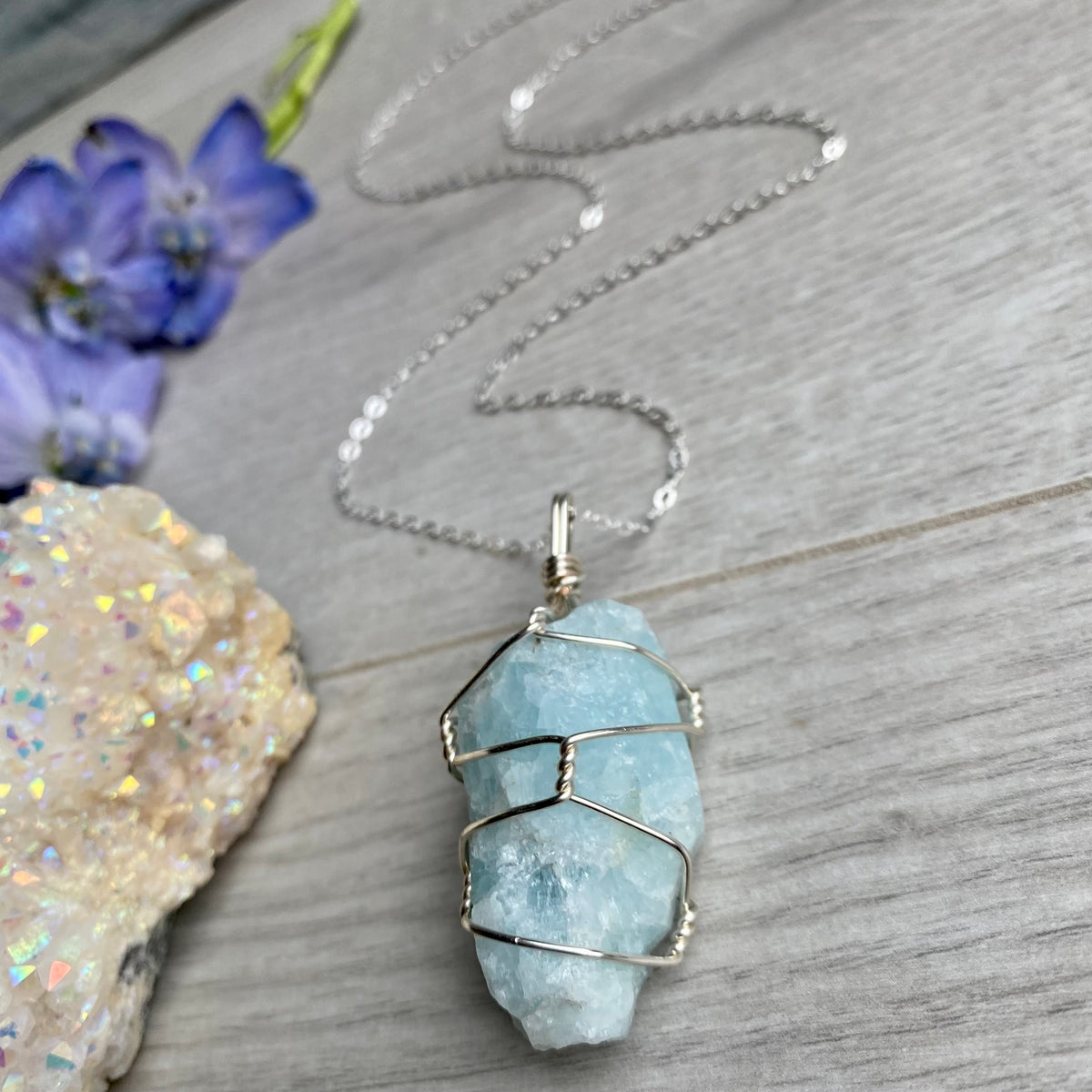 Aquamarine Wire Wrapped Necklace – Wholehearted Crystal Creations