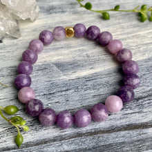 Lepidolite with Hematite Spacer Stretch Bracelet with Gold Spacer