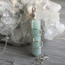 Amazonite wire wrapped crystal necklace