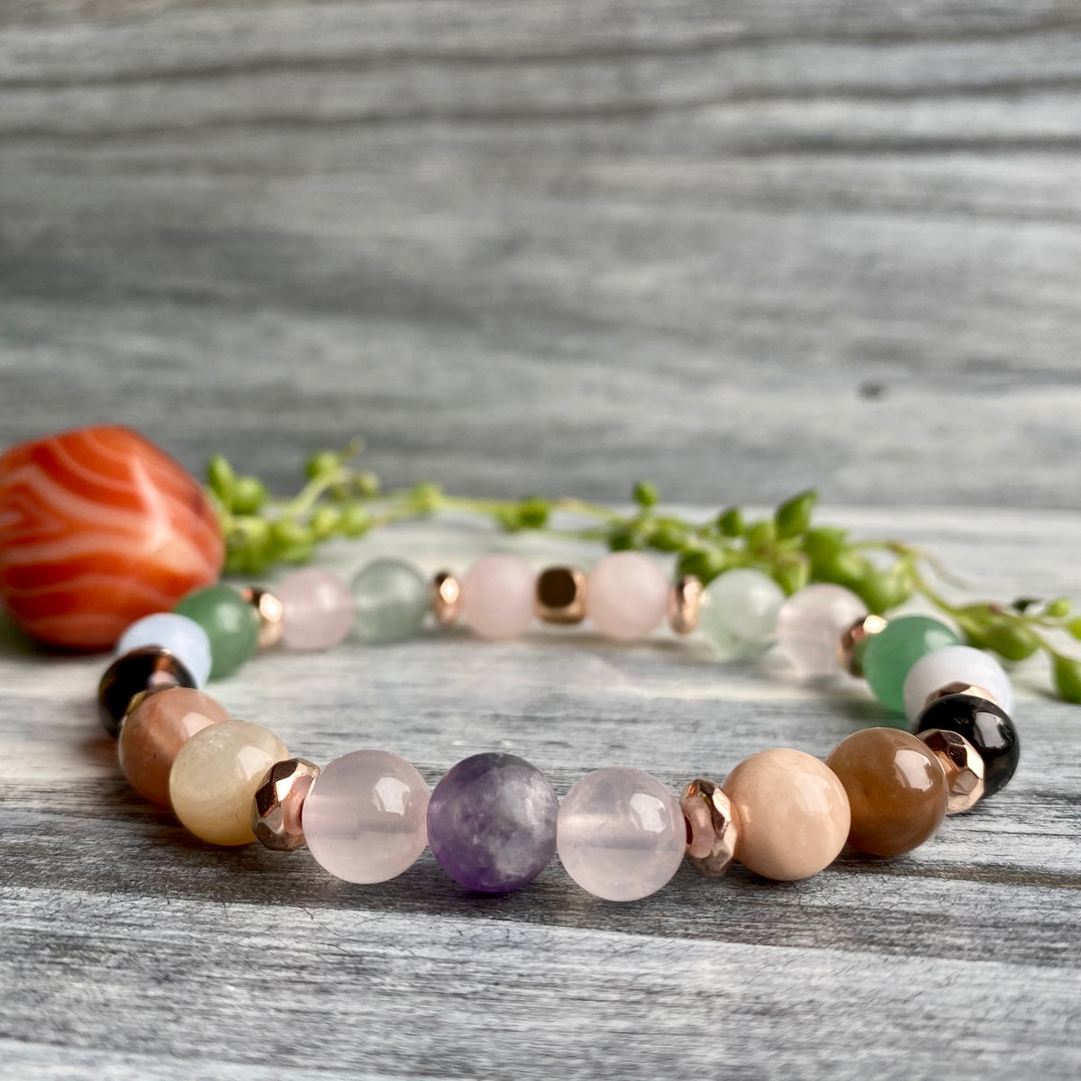 Fertility & Pregnancy Support Intention Bracelet with Rose Gold Hematite Spacers & Carnelian Pocket Stone Specimen – Wholehearted Crystal Creations