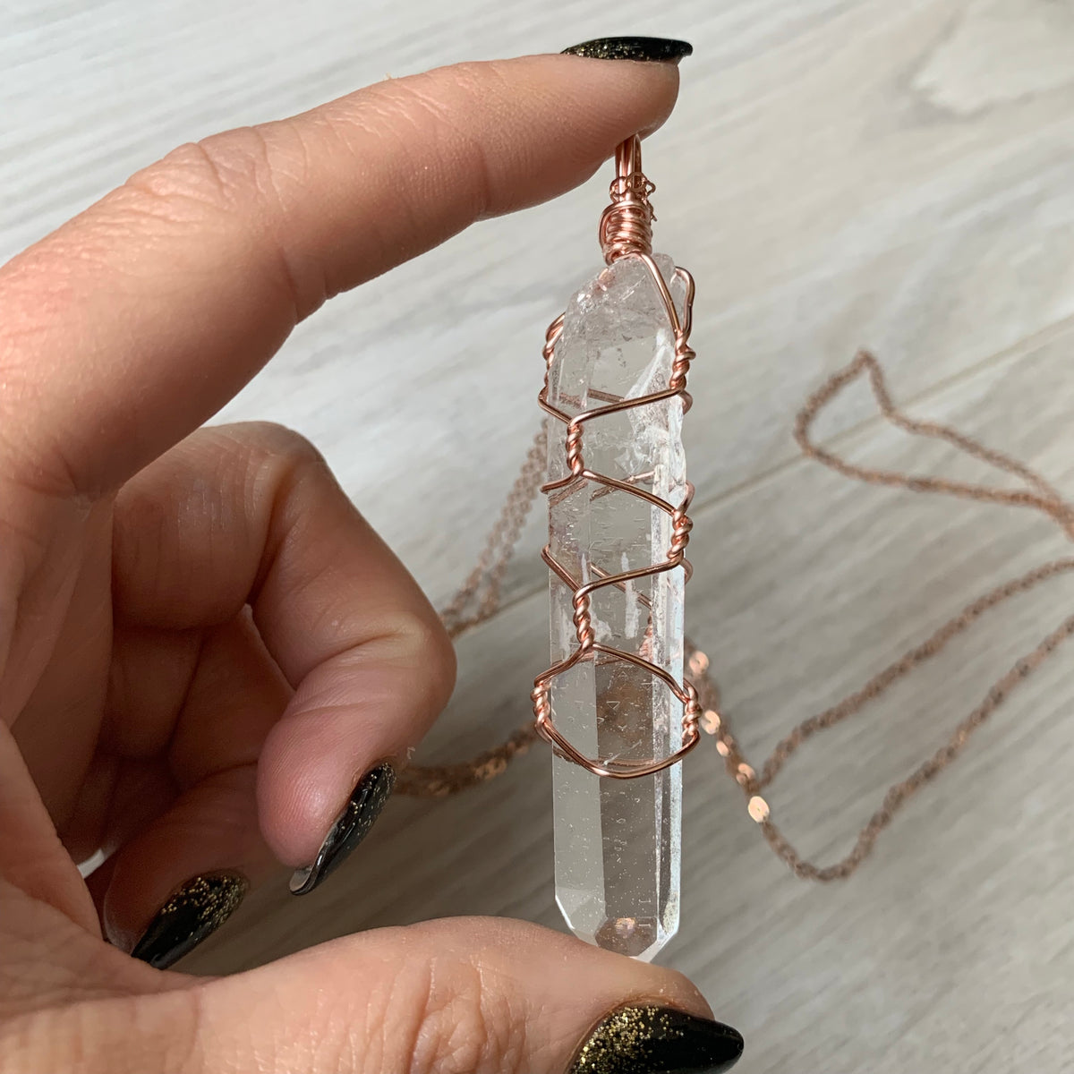 Singing Quartz Wire Wrapped Necklace Rose Gold – Wholehearted Crystal Creations