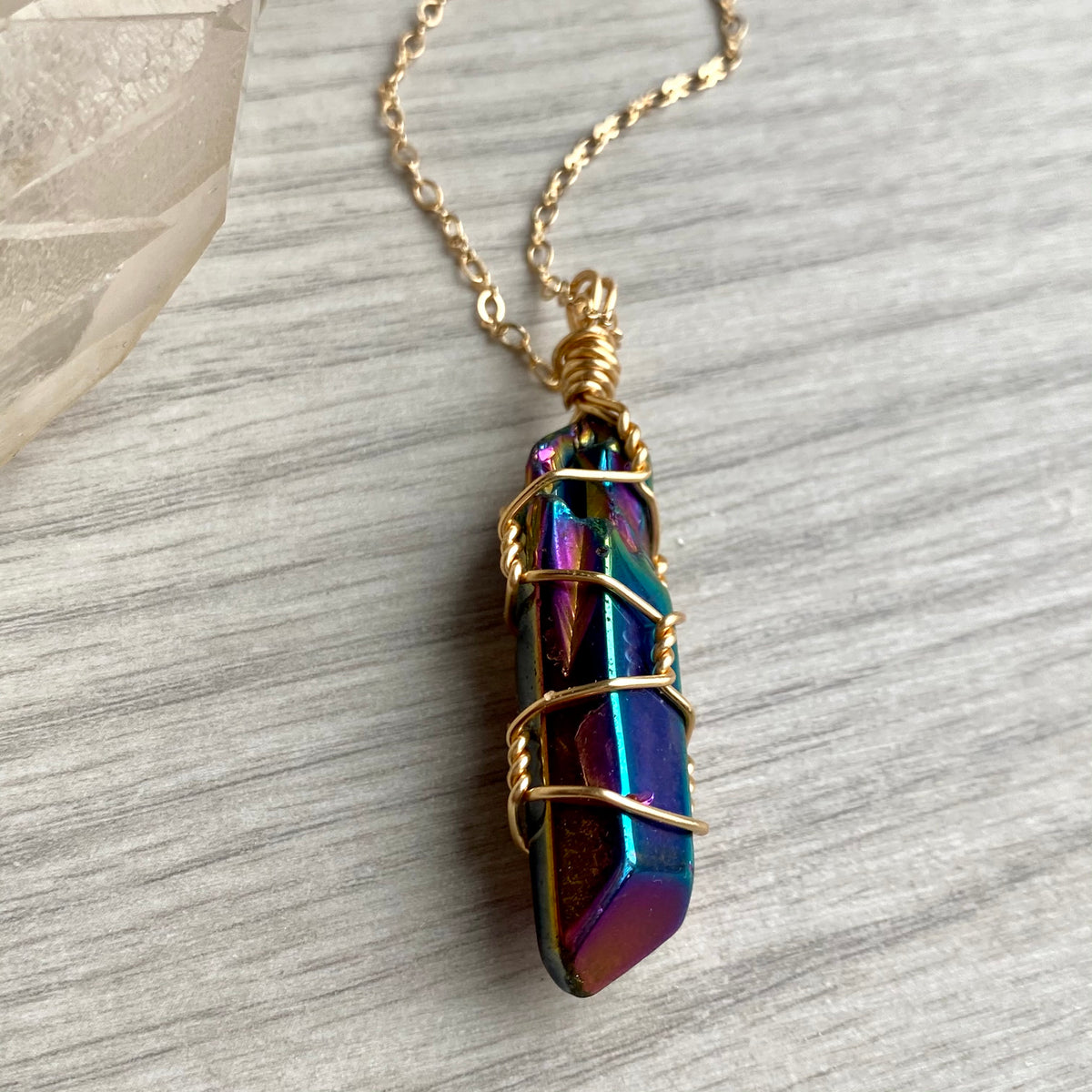 Titanium Aura Quartz Wire Wrapped Necklace – Wholehearted Crystal Creations