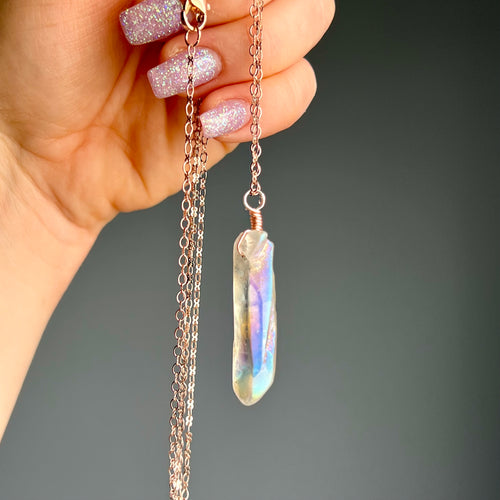 Angel Aura Quartz Wire Wrapped Necklace – Wholehearted Crystal Creations