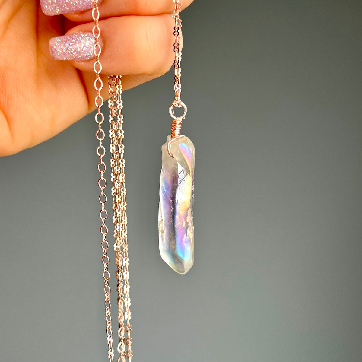 Angel Aura Quartz Wire Wrapped Necklace – Wholehearted Crystal Creations