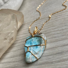 Larimar wire wrapped necklace