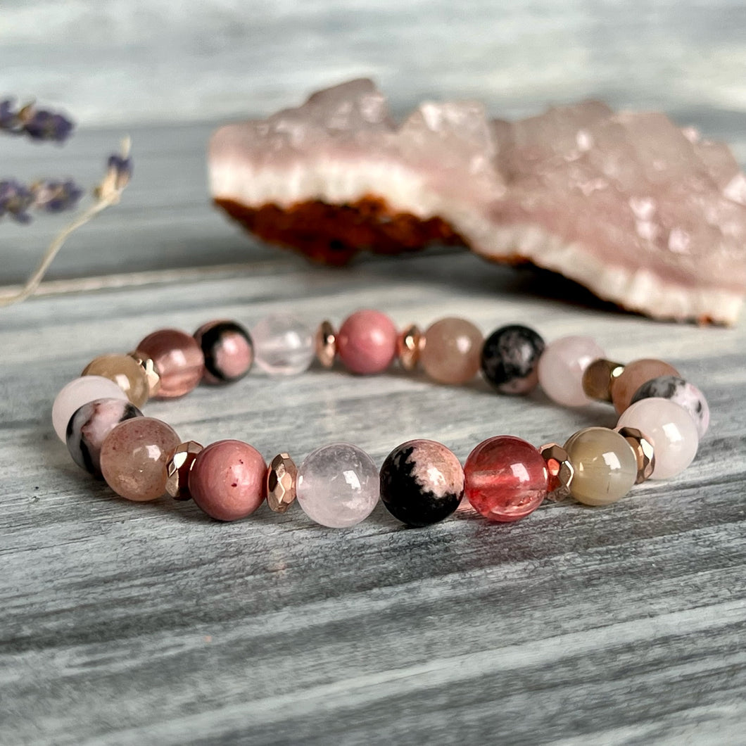 Just Pink Stretch Bracelet with Rose Gold Hematite