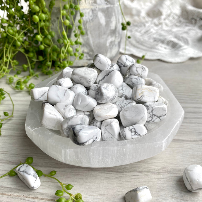 Howlite tumbled pocket stone crystal specimen (Sm)