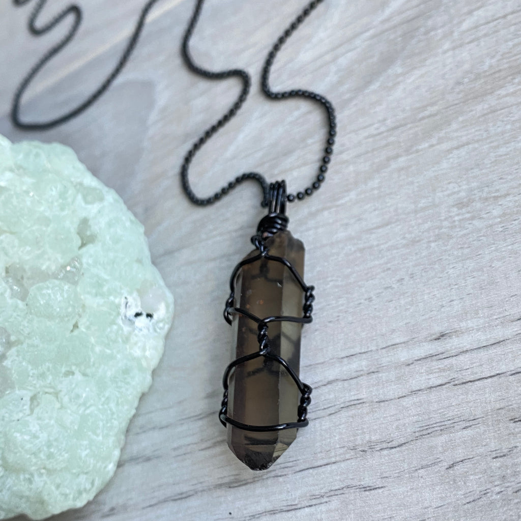Smoky Quartz Wire Wrapped Necklace Black Chain – Wholehearted Crystal Creations