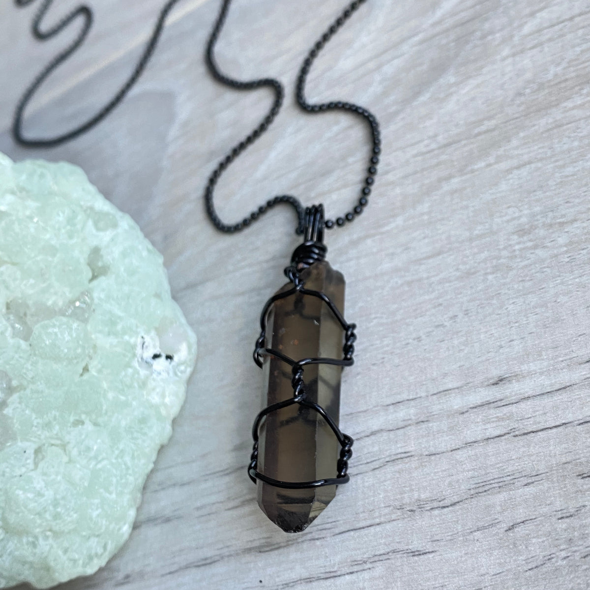 Smoky Quartz Wire Wrapped Necklace Black Chain – Wholehearted Crystal Creations