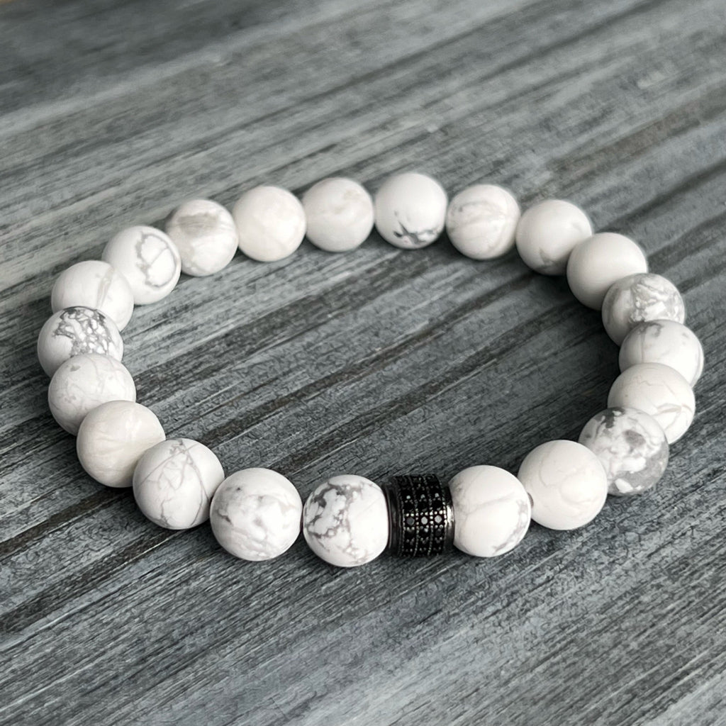 Matte Howlite Bracelet Black Brass Pave CZ Spacer – Wholehearted Crystal Creations