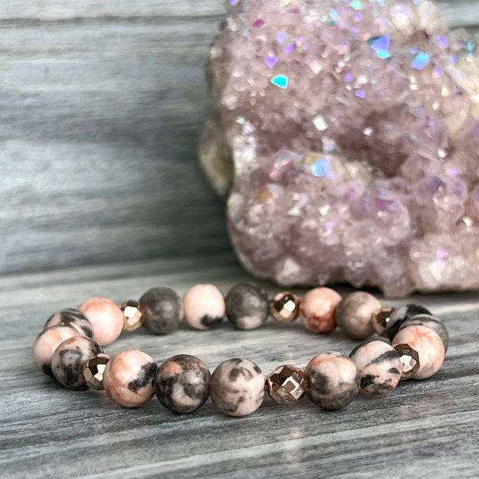 Pink Jasper with Rose Gold Hematite Stretch Bracelet with Rose Gold Hematite Spacers