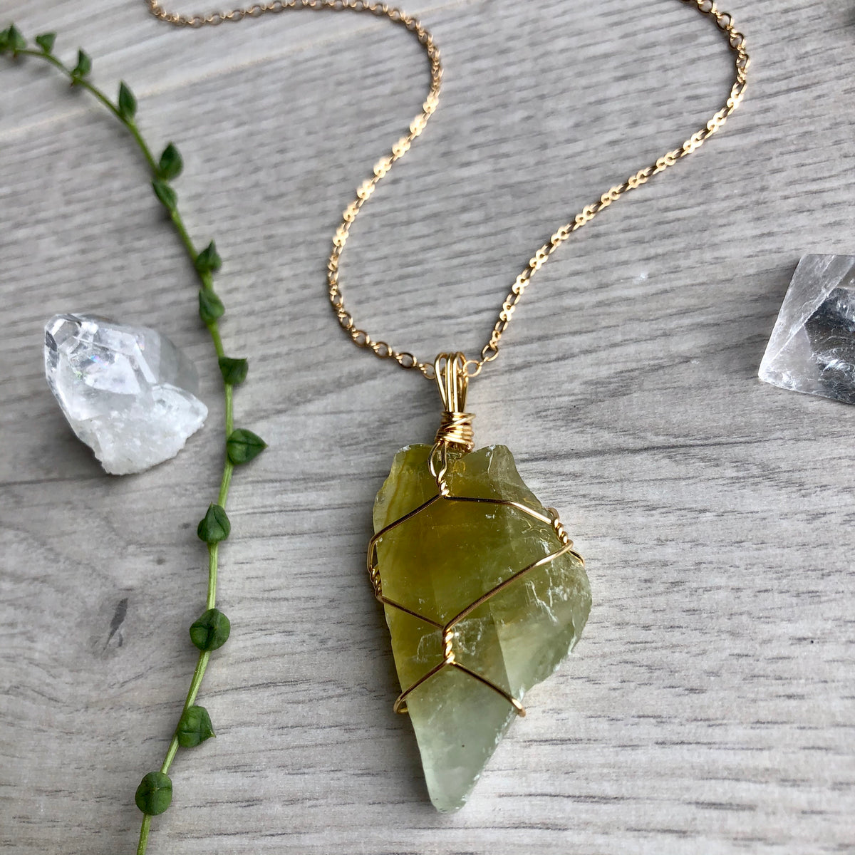 Raw Green Calcite Wire Wrapped Necklace – Wholehearted Crystal Creations