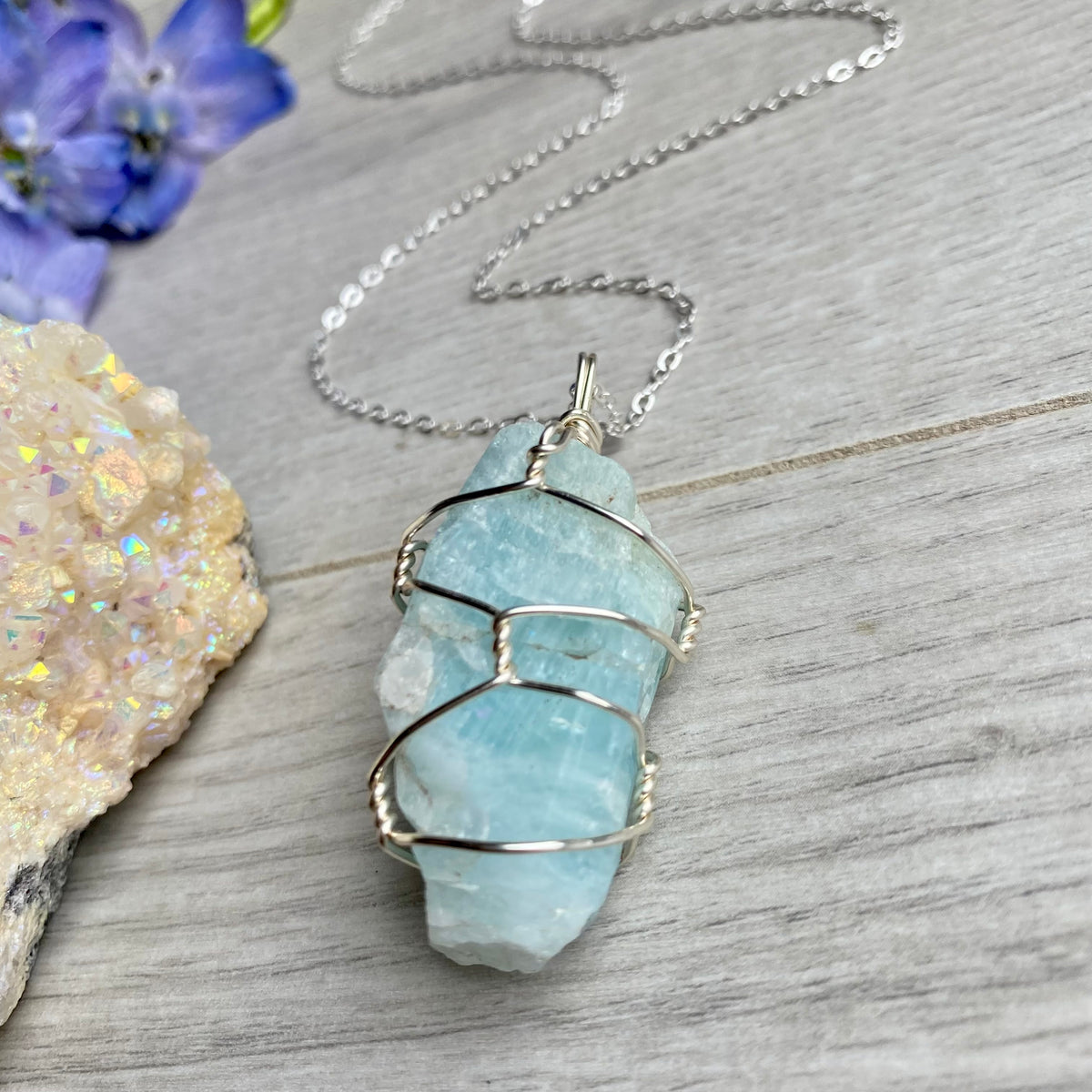 Aquamarine Wire Wrapped Necklace – Wholehearted Crystal Creations