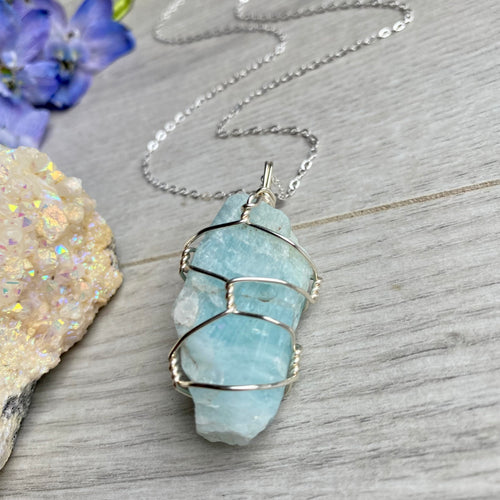 Aquamarine Wire Wrapped Necklace – Wholehearted Crystal Creations