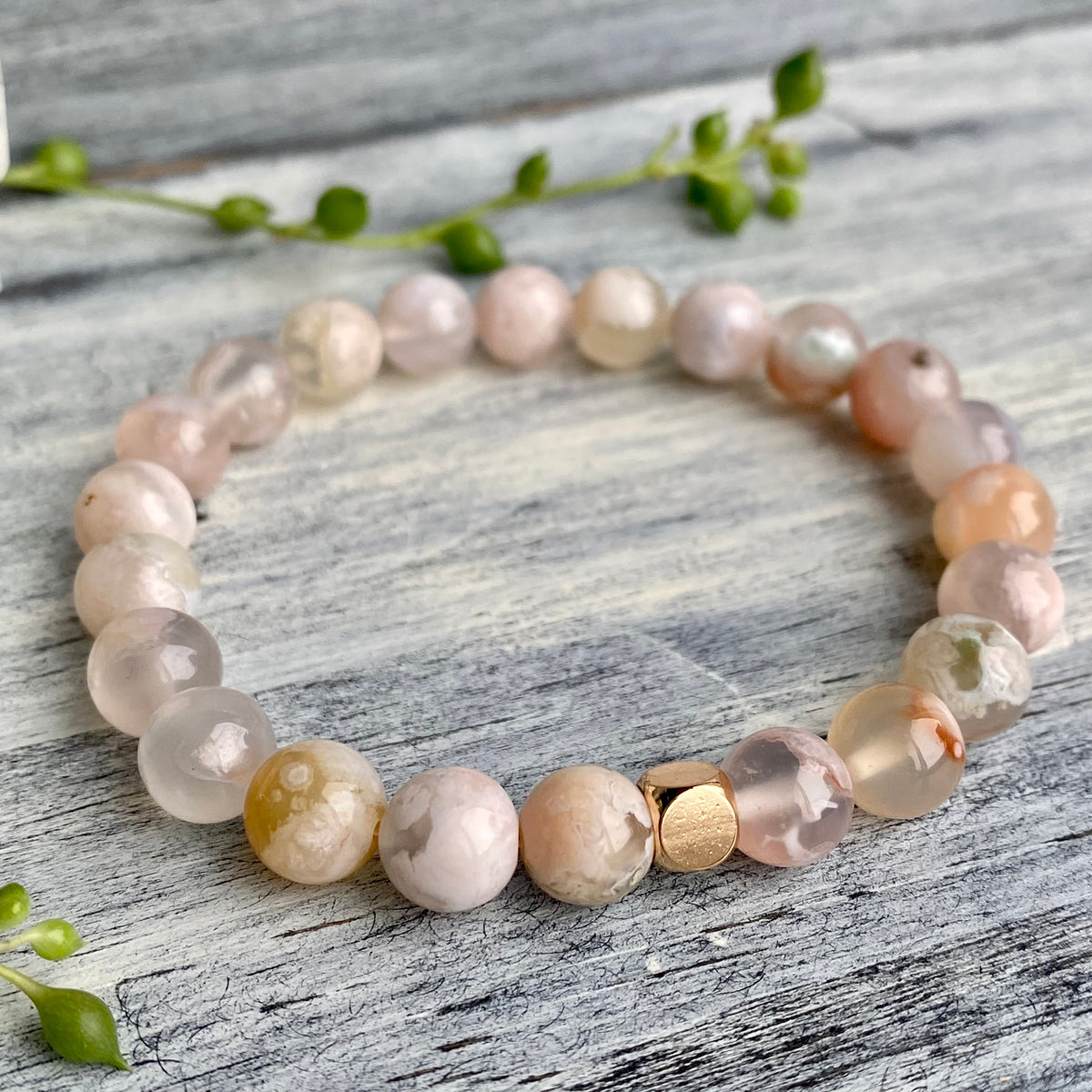 Flower Agate Stretch Bracelet with Gold Spacer – Wholehearted Crystal Creations