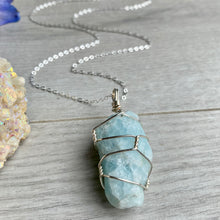 Aquamarine wire wrapped crystal necklace