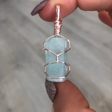 Aquamarine Cylinder Wire Wrapped Necklace on Rose gold plated 925 sterling silver