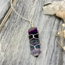 Rainbow Fluorite Wire Wrapped Crystal Necklace