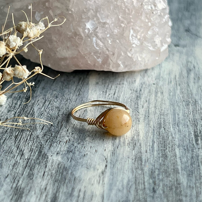 Yellow Aventurine Wire Wrapped Ring